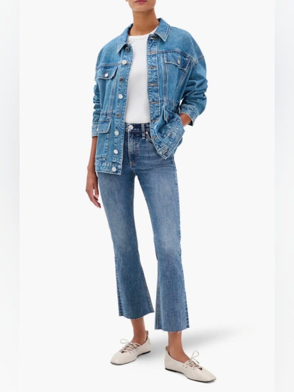 Rag & Bone Flexi Raw Hem Ankle Flare Jeans in Paz Blue - Picture 6 of 16